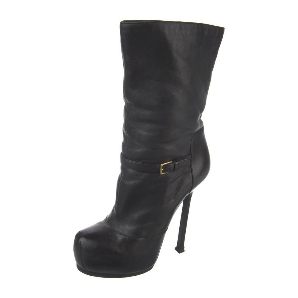 Yves Saint Laurent Women's Black Leather Platform Ankle Boots US 5.5 EU 35.